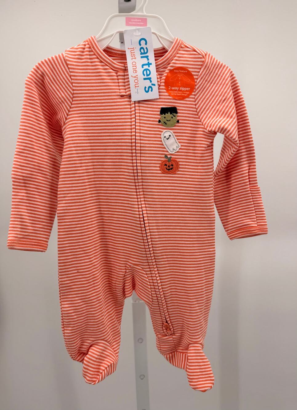 Title: Carter’s Just One You Halloween Sleeper Newborn Orange Stripe 2-Way Zip